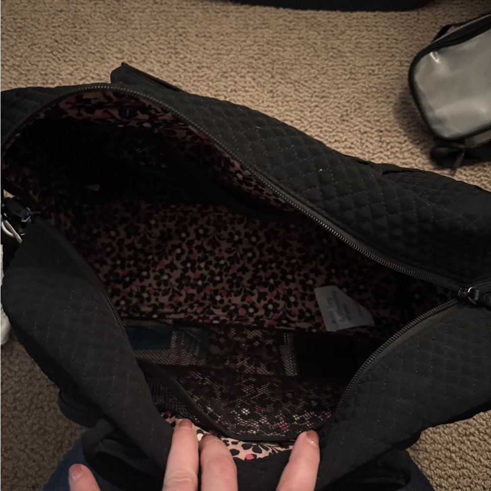 Vera Bradley Black Quilted Tote Bag with Pink Leopard Lining
